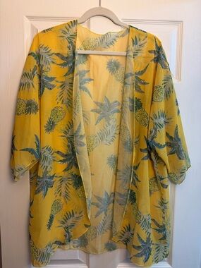 Tropical Pineapple Sheer Kimono in Yellow